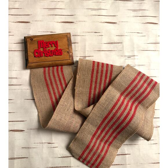 Merry Christmas Holiday Card Holder Wooden Topper Burlap Ribbon - Picture 4 of 4